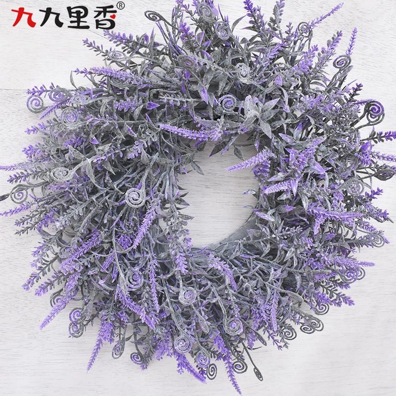 Small Artificial Lavender Wreath Door Decoration Faux Floral Ring With Soft Foliage American Style Home Decor