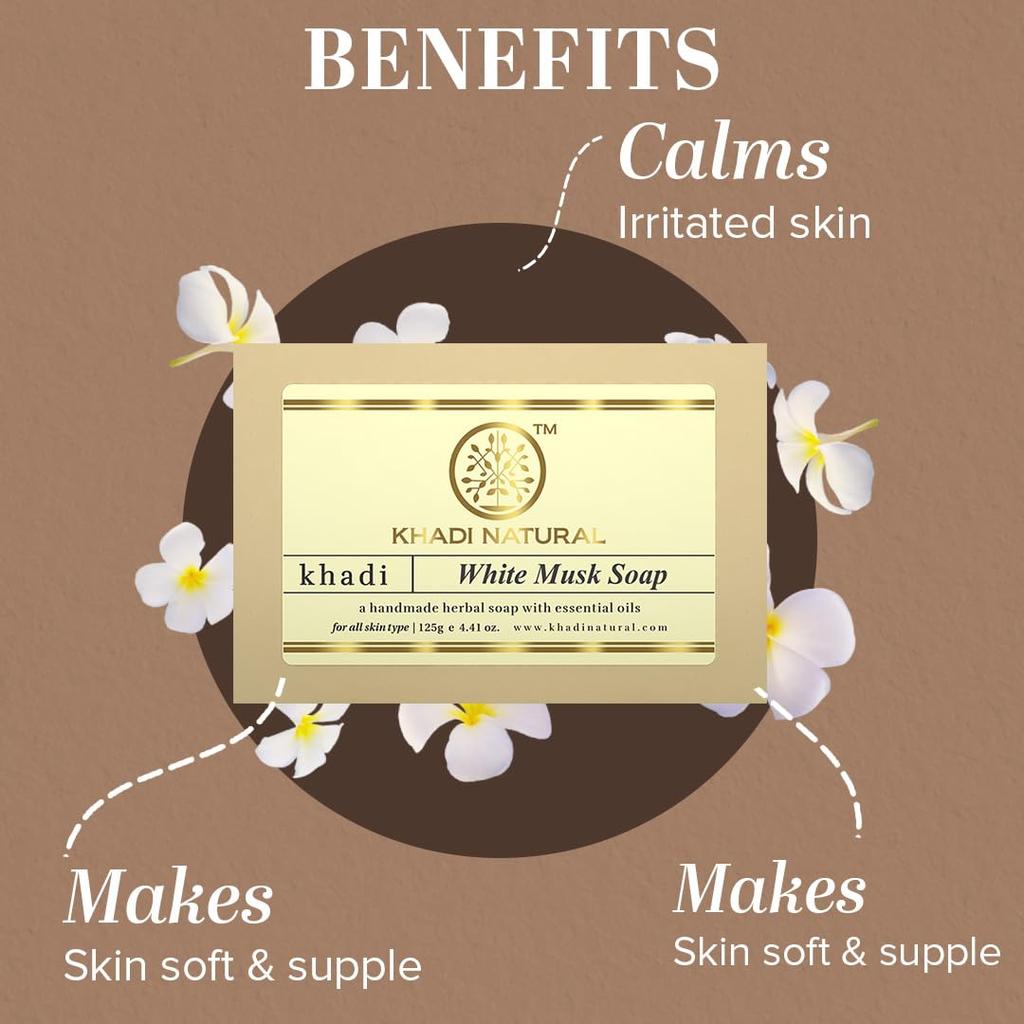 Khadi Natural White Musk Soap 125g X Pack Of 4 Skin Rejuvenation Bar With Luxurious Long Lasting Fragrance
