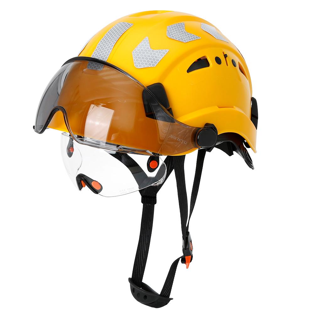 

CE Construction Safety Helmet With Visor Built In Goggles And Reflective Stickers ABS Hard Hat ANSI Industrial Protection Cap