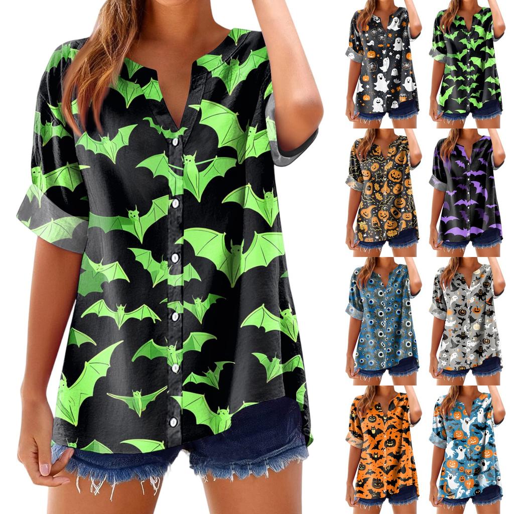 Women's Fashionable, Casual, Comfortable, Loose-Fitting Halloween Print Top