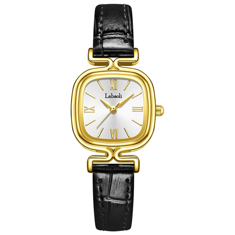 Elegant Women s Square Watch with Leather Strap, Waterproof, Lightweight, Black and Gold