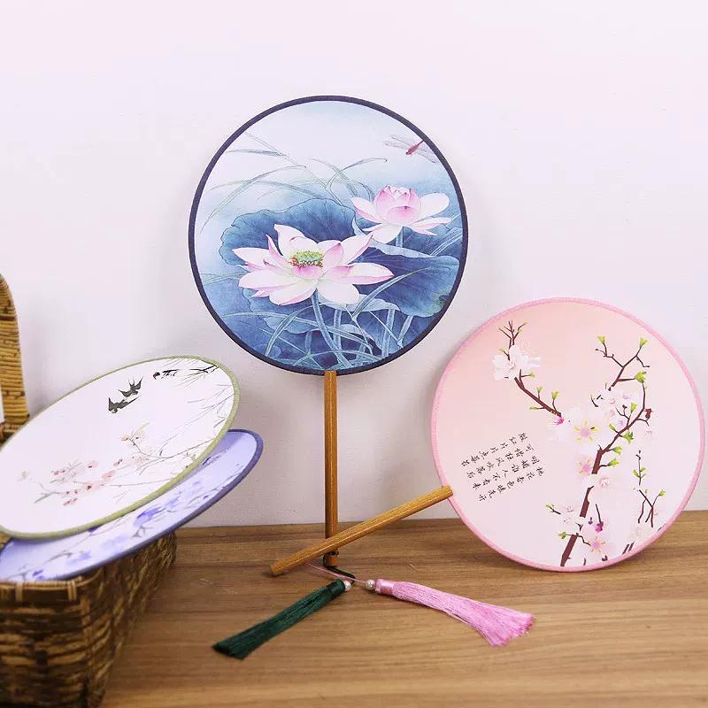 Double-Sided Red Beech round Women Classical Court Circular Fan