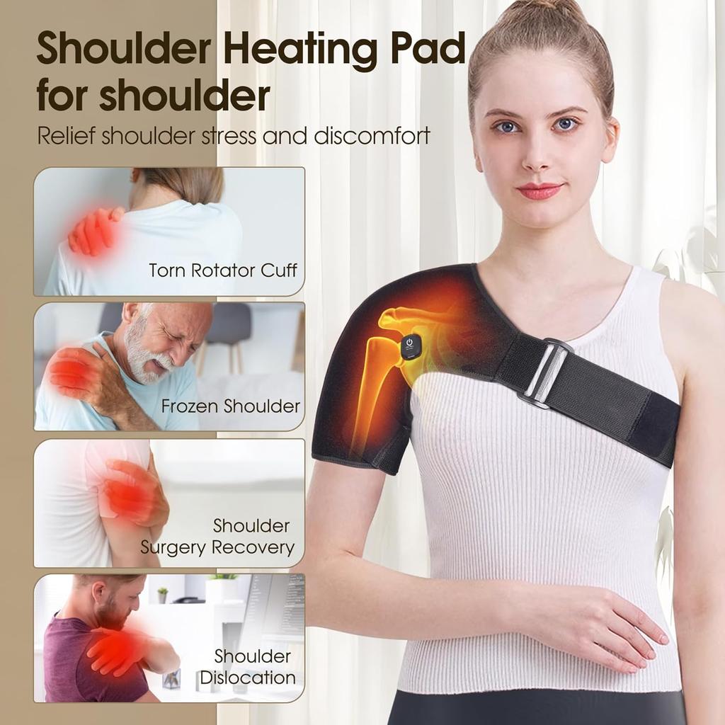 Cordless Heated Shoulder Wrap Shoulder Massager for Men Women Heating Shoulder Brace Heating Pad 2 Heating Settings Warmer