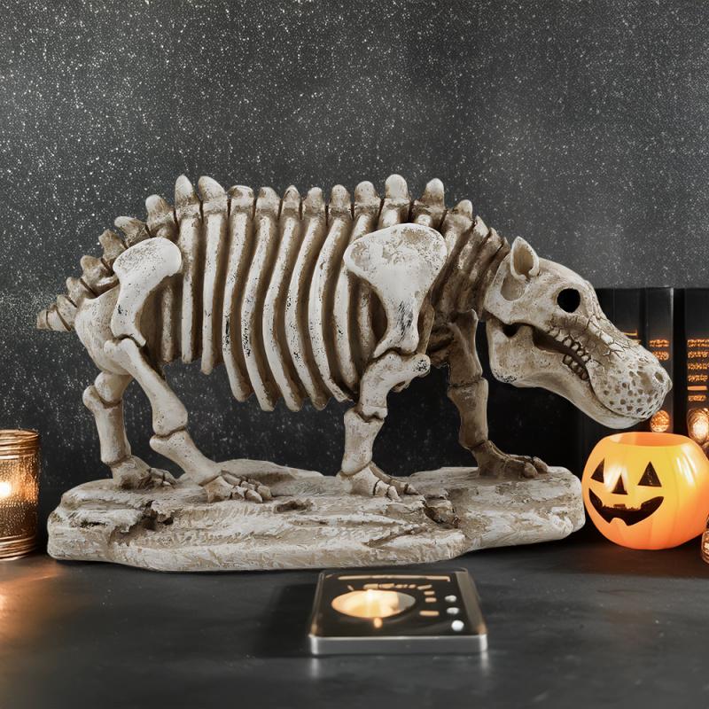 Halloween Resin Figurine - Simulation Horror Skeleton Rooster Hippo Desktop Decorations Holiday