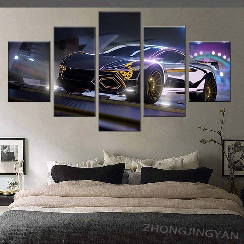 No Framed Canvas 5 Pcs Game Rocket League Neon Car Wall Art Posters Picture Paintings Home Decor for Living Room Decoration
