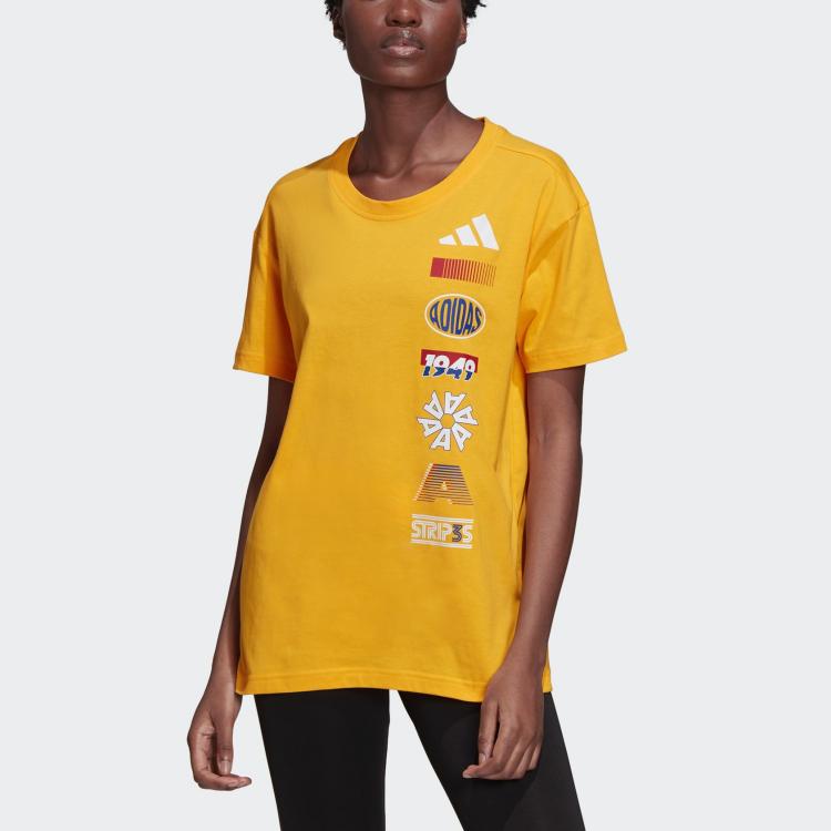 Adidas Performance Athletics Pack Graphic Round Neck Cotton Soft Short Sleeve T-Shirt Women T-Shirts Active-Gold ED6185