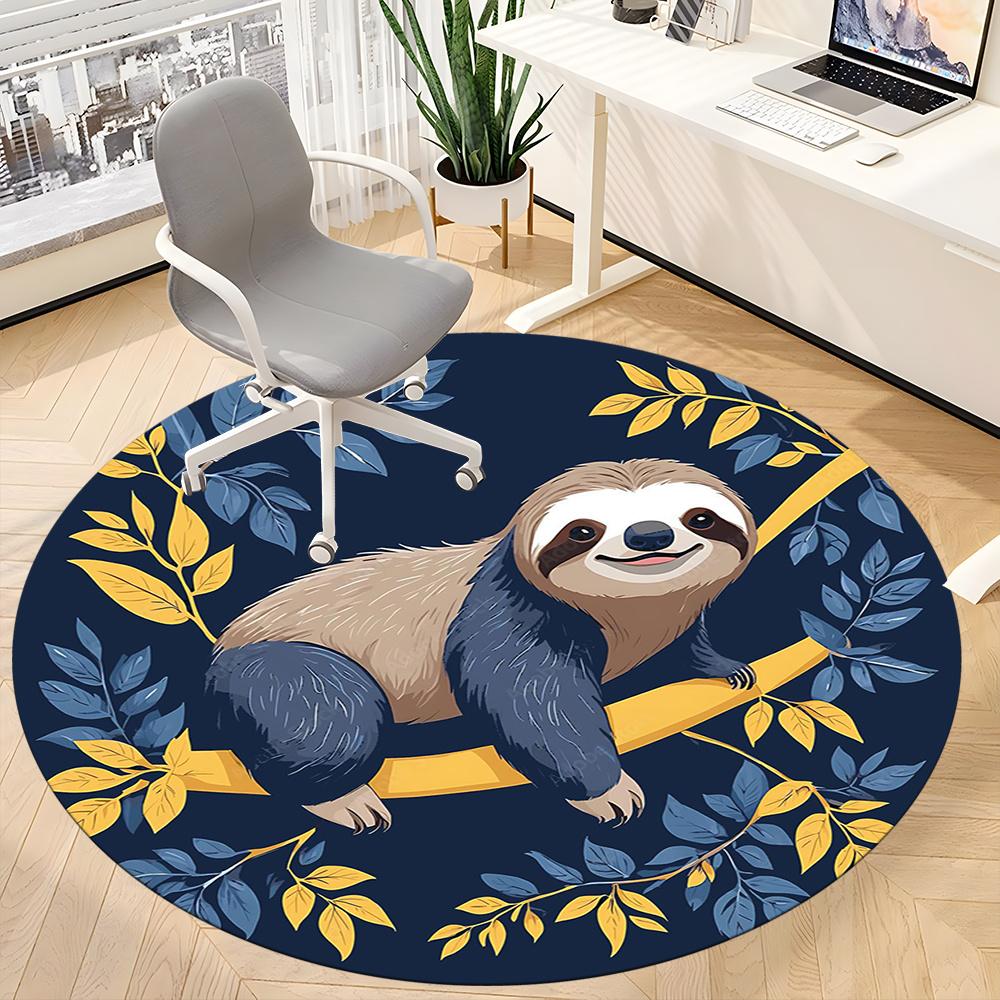 1pcSloth Branch Office Round Area Rug, Indoor Mat Suitable ForOffice, Under Office Chairs Bedroom Living Room Home Decor, Room Deco 018