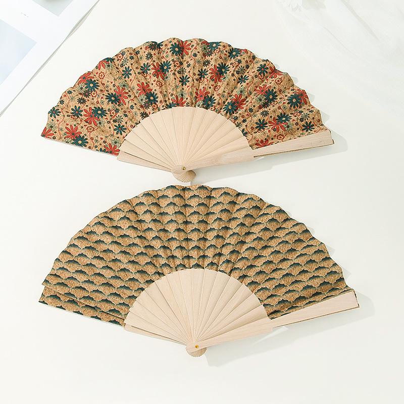 Vintage Bohemian Style Cork Folding Fan Props Graft Gift Hand Held Fan Home Decor Wooden Folding Fan