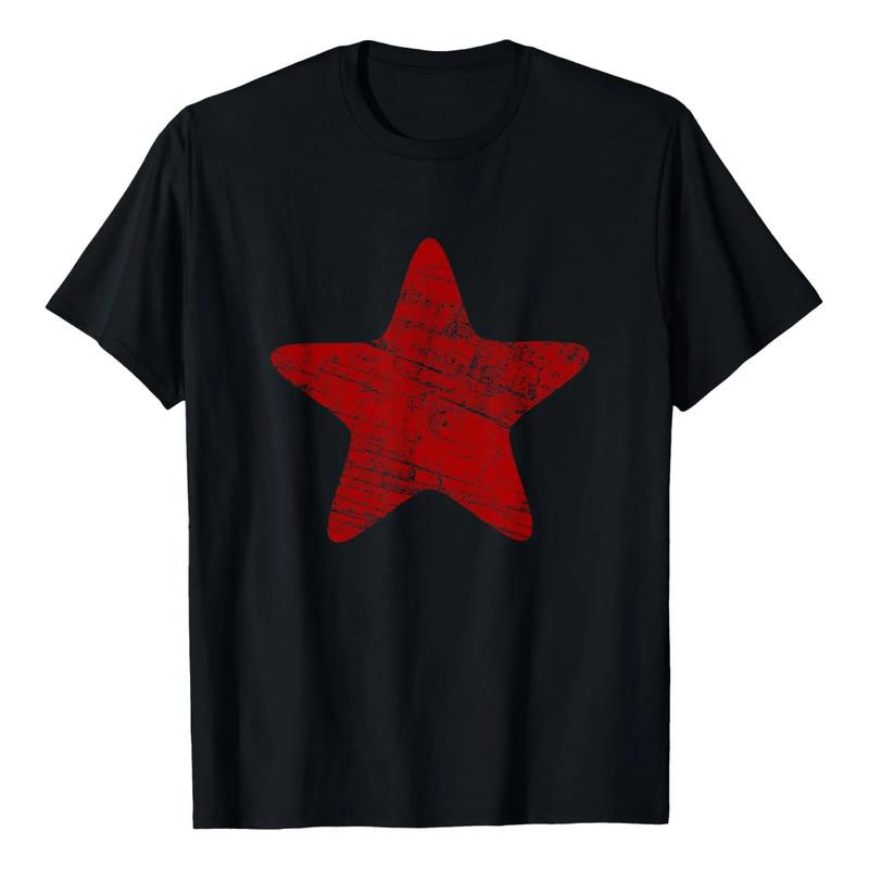 Camiseta Vintage Con Estampado De Estrellas Rojas Desgastada S
