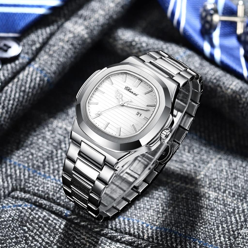 Armbanduhr Armbanduhr Quadratisch Leuchtender Zeiger Edelstahlband Quarzuhr Cool Business Alltag Weiß Herren Leuchtend Herren