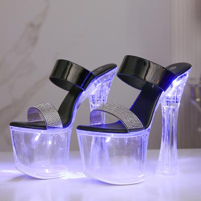 Scarpe da discoteca con tacco alto a blocco da donna, pantofole luminose, scarpe da passerella, scarpe da pole dance, suole di cristallo LFD-10367-A4