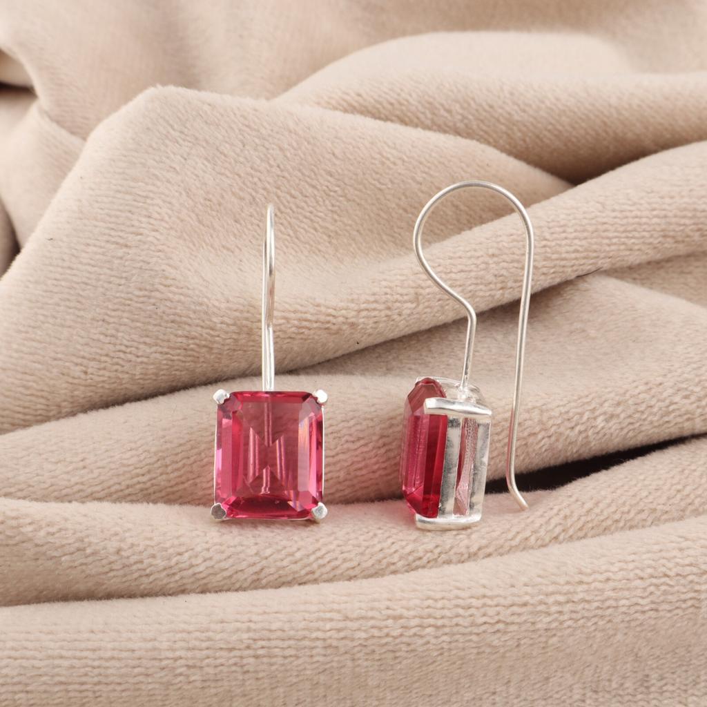 Rosa Turmal Edelstein 925 Sterling Silber Schmuck Handgefertigte Ohrringe 1,06" EE-167-16