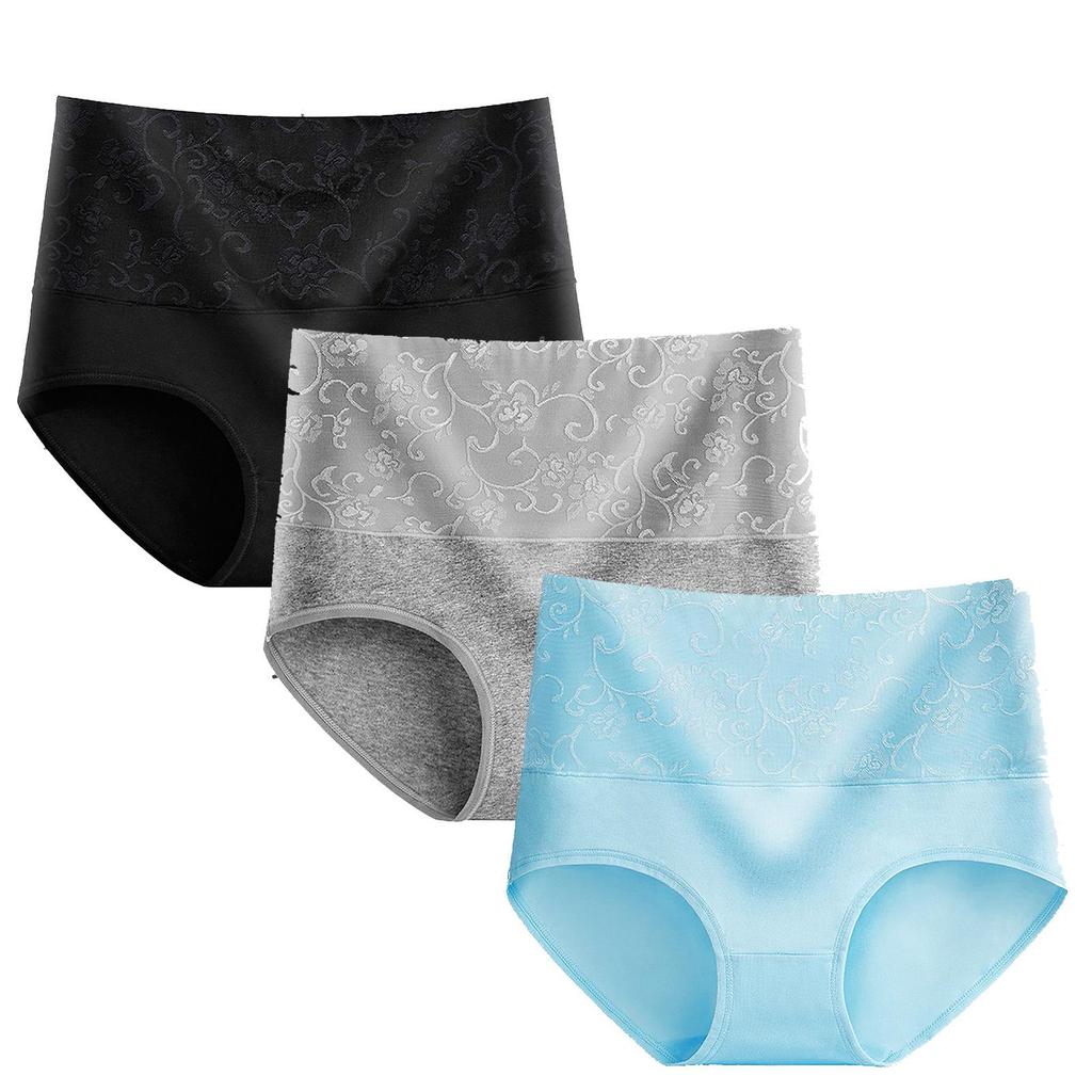 Set of 3 High-Waisted Women's Jacquard Panties - Sexy, Postpartum Abdomen Control, Hip Lift Design.