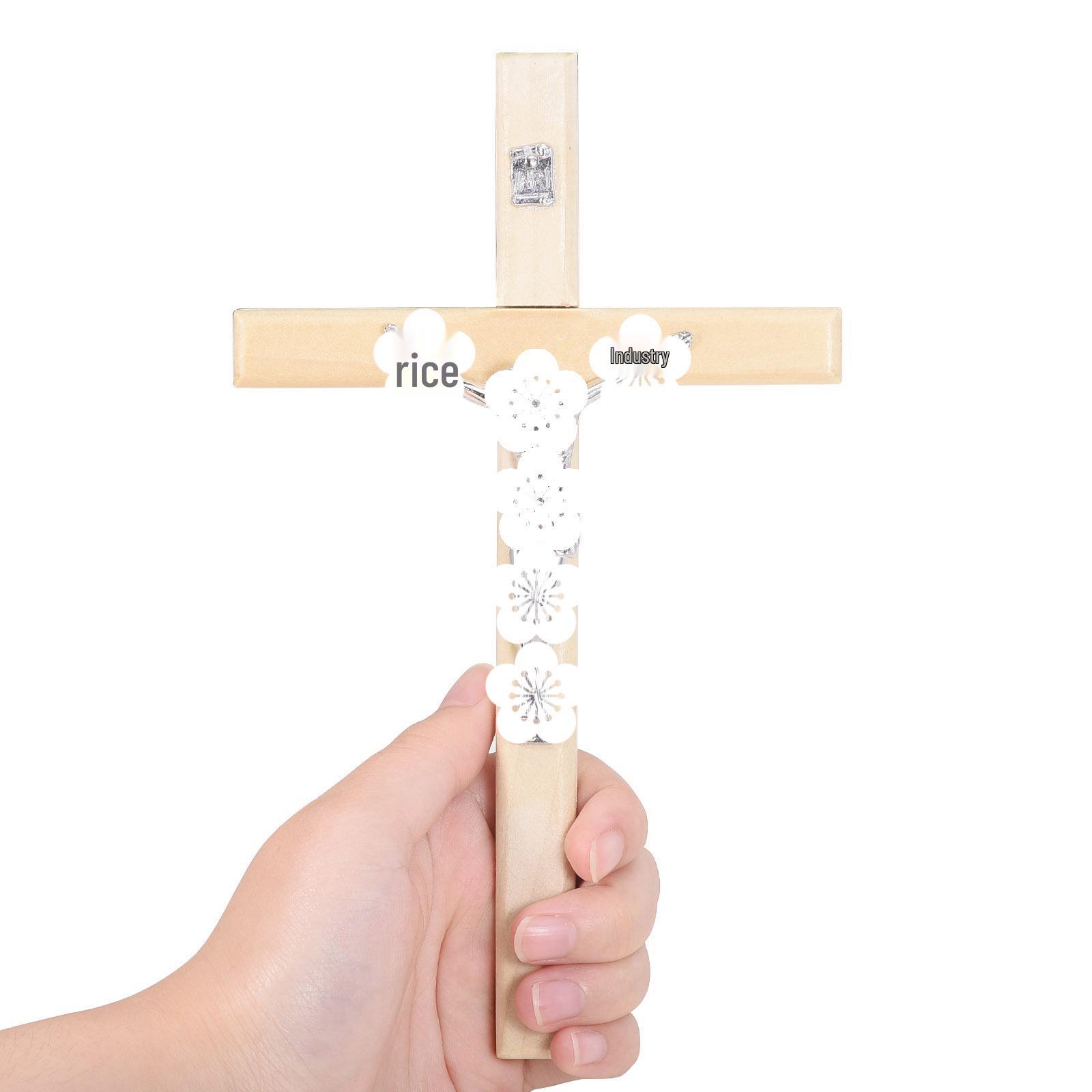 Large Retro Wooden Religious Cross Pendant for Home бежевый