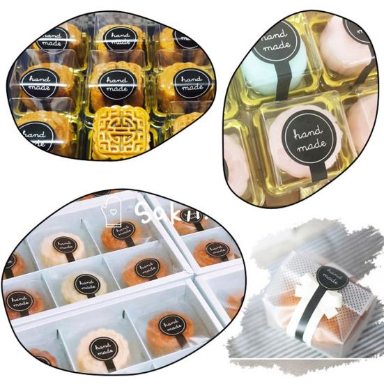 200Pcs Hand Made Long Adhesive Cake Packaging Sealing Label Baking Kraft Sticker