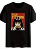 Black Pulp Fiction Graphic Print T-shirt - Retro Movie Poster Design Short Sleeve Round Neck Casual Summer Tee
