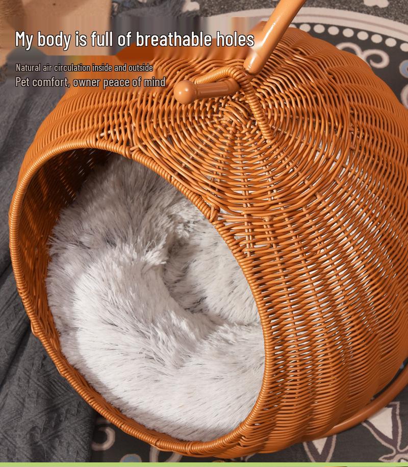 Rattan Cat Villa: Washable, Year-Round Cat House & Dog Bed