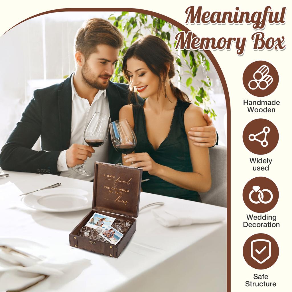 Wedding Keepsake Box with Lid and Lock Mr Mrs Wooden Memory Box Vintage Present Wooden Case for Couples Anniversary Bride