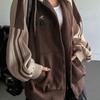 Herbst- und Wintermode: Retro-Stil Patchwork, kontrastierendes, locker sitzendes Kapuzensweatshirt
