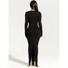 Export 2024 New Arrival Female Fashion Long Sleeves Diagonal Collar Sexy Sexy Silm Rear Slit Dress Fashion