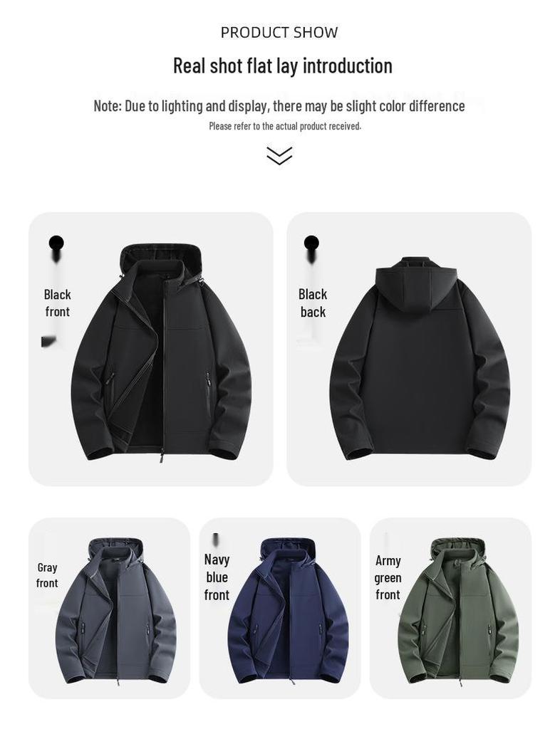 Men's Winter Softshell Jacket with Detachable Hood, Fleece-Lined, Windproof, and Warm - Plus Size Available