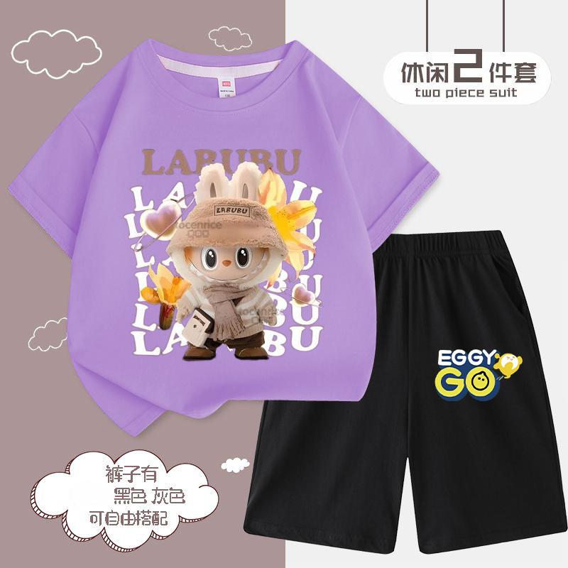 Children's LBB Fashion Casual Short-sleeved Shirt and Shorts Two-piece Set, Summer Loose Sportswear for Boys and Girls