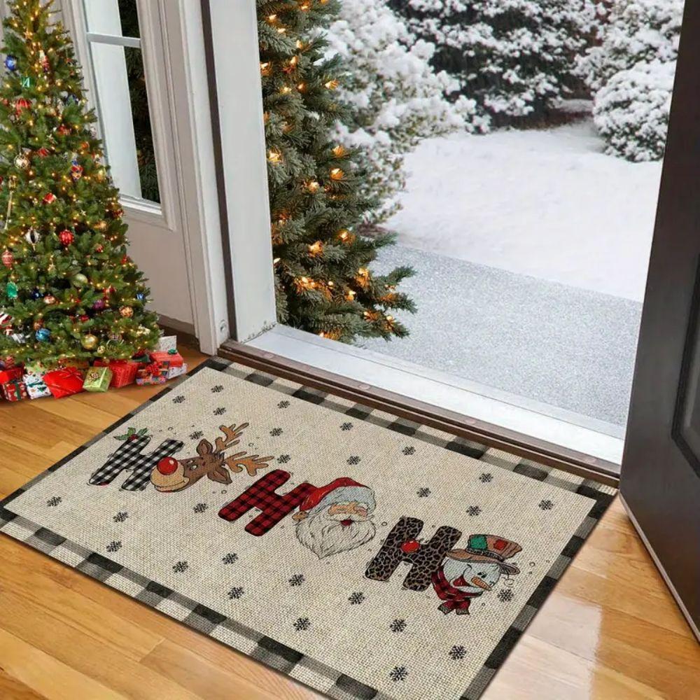 

VIKAMA Christmas Happy Welcome Mat Santa Claus Reindeer Kitchen Carpet Entrance Floor Mat Holiday Home Decoration 40cm x 60cm