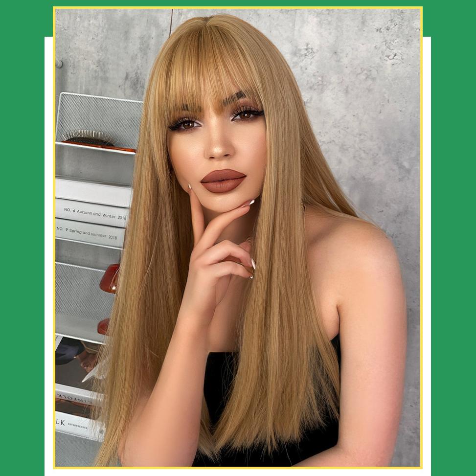 Women's 58cm Hair Simulation Hair Long Straight Hair Long Hair, Rose Hair Net Headwear Full Head Cover Natural and Realistic Wig