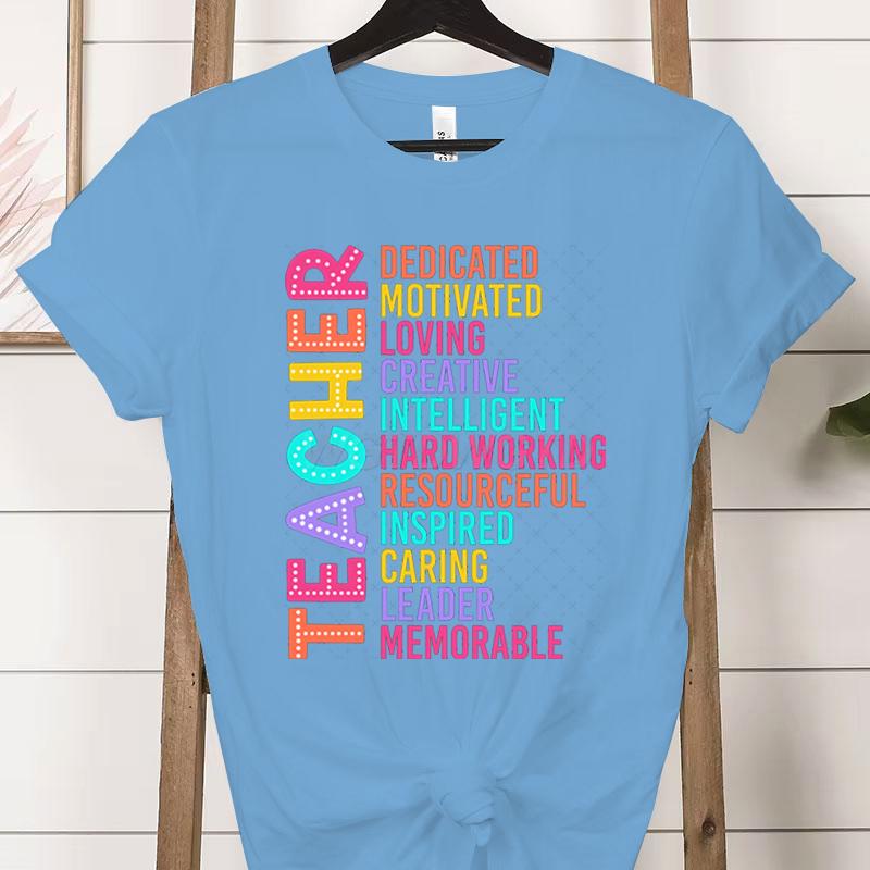 Colorful Teacher Acronym TShirt Teacher Life Print Classic Tops Motivational Tee for Educators Teachers Unisexs Womens Clothing