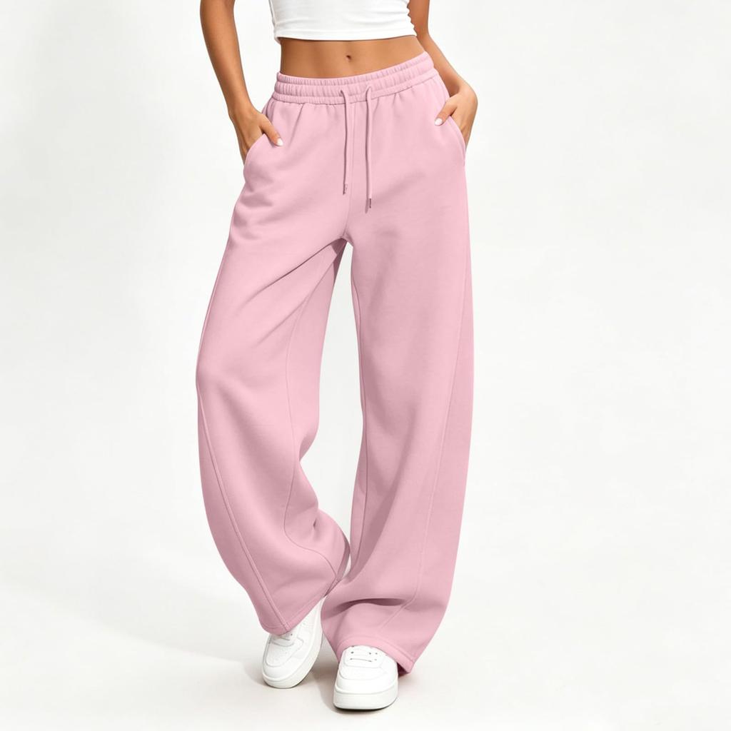 Women's High Waist Color Curved Wide Leg Sweatpants Casual Pants
