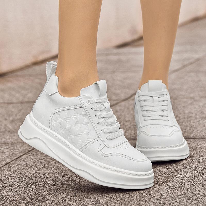 89007 Men'S And Women'S Inner Height-Increasing Board Shoes Platform White Shoes Muffin Shoes Spring And Autumn Low-Top Cowhide Surface Sports Shoes