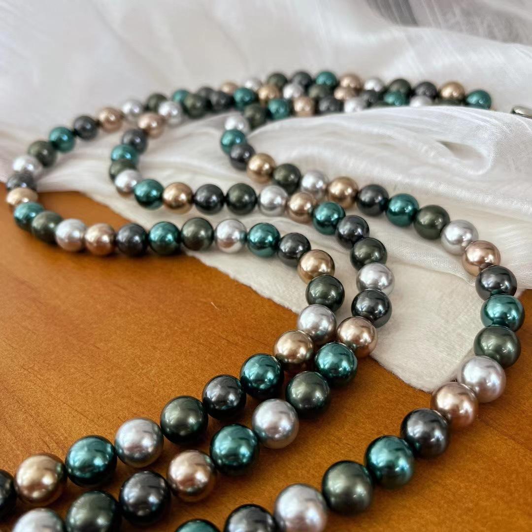 10Mm Retro Colorful Tahitian Green And Blue Morandi Color Mixed Color Shijia Pearl Atmosphere