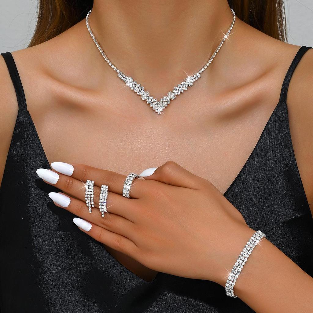 Elegant Bridal Necklace & Shimmering Diamond Earrings and Bracelet Set