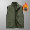 Autumn and Winter Men's Middle-aged Velvet Thickened Vest with A Base To Keep Warm and Casual Vest, Wearing A Multi-pocket Vest On Both Sides