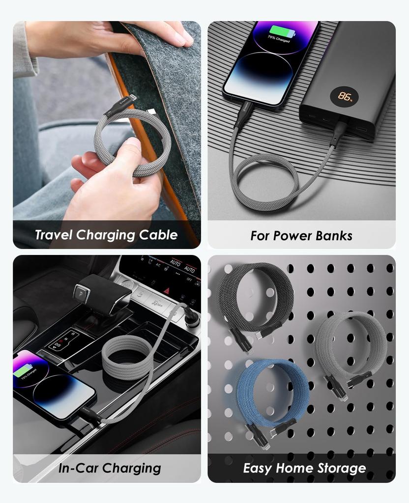 Magtame Lightning Cable To Lightning Cable with Magnetic 3A Fast MFi Metal iPhone Charging Cable Compatible with iPhone Pro USB-C Type-C Suction,