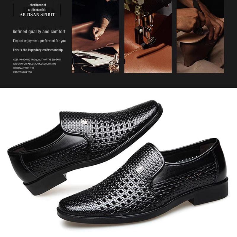 2025 Men's Breathable Hollow Leather Sandals - Formal, Casual, Woven Design for Dad
