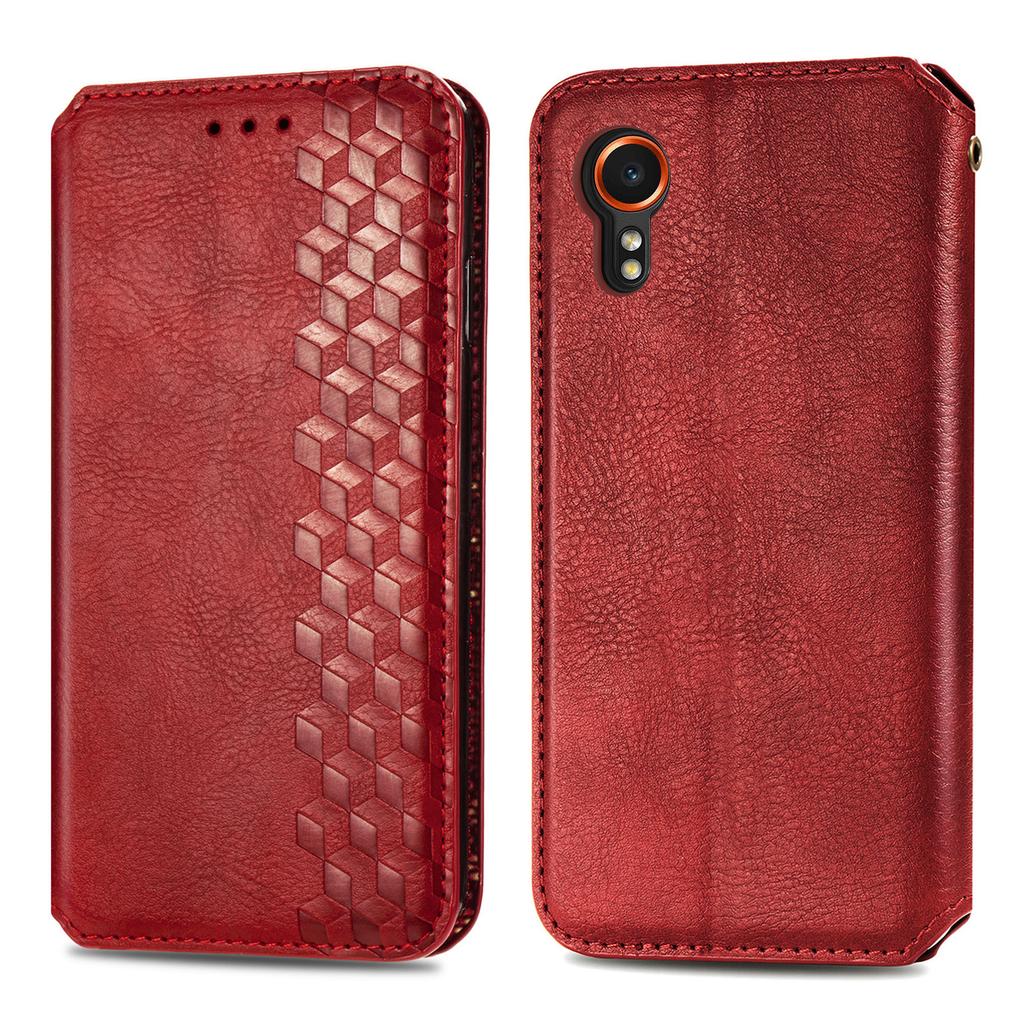 For Samsung Galaxy Xcover7 PU Leather Case Rhombus Imprint Wallet Stand Phone Cover