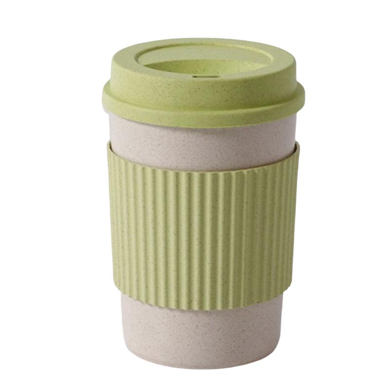 

Милая многоразовая дорожная кружка для кофе с крышкой, чехол для чашки из стеблей пшеницы для чая и кофе CHINA&301-400ml зелёный