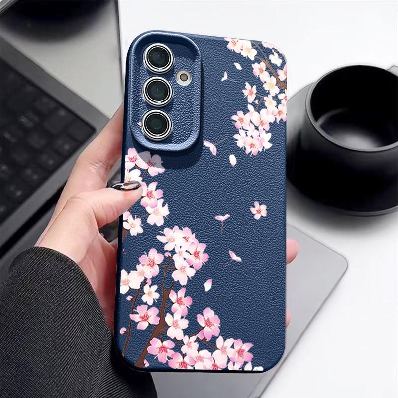 Custodia Floreale Fiori di Pesco Rosa Per Samsung S26 S25 S24 Ultra S23 S22 S21 FE A15 A16 A17 A26 A35 A36 A37 A54 A55 A56 A57 5G Copertura con Texture in Pelle