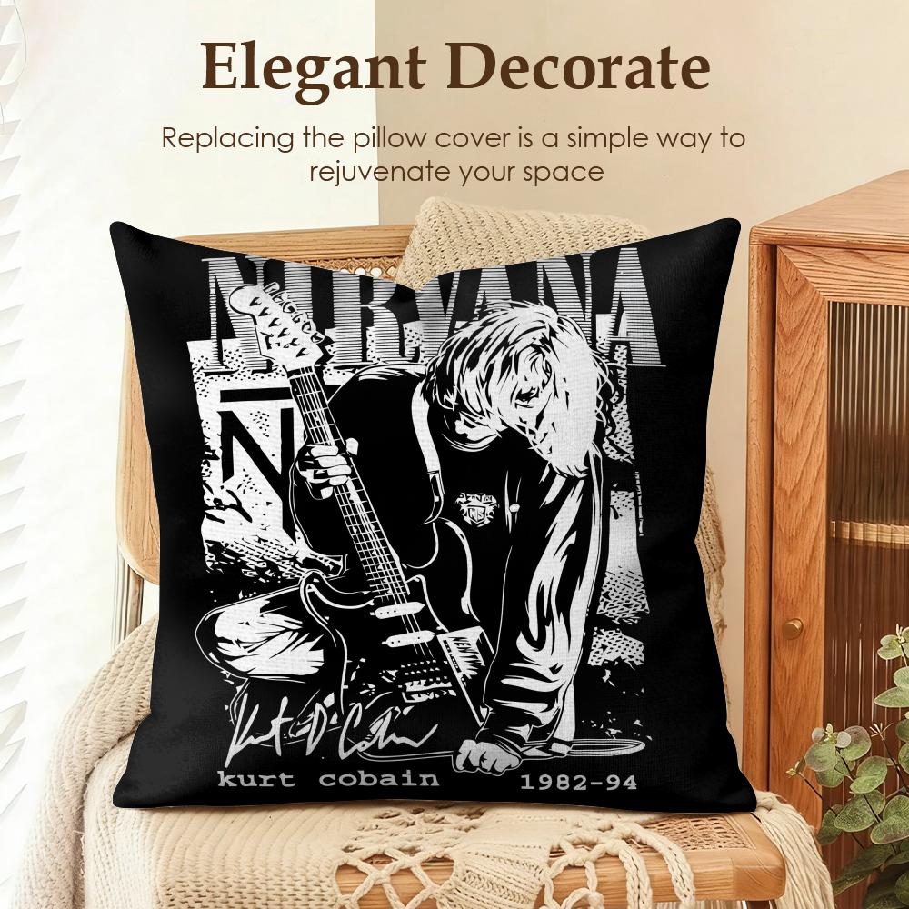Band NNirvana Cushion Cover Natural Linen Organic Fabric DoubleSided Printing Sofa Home Decor Gift Pillow Case