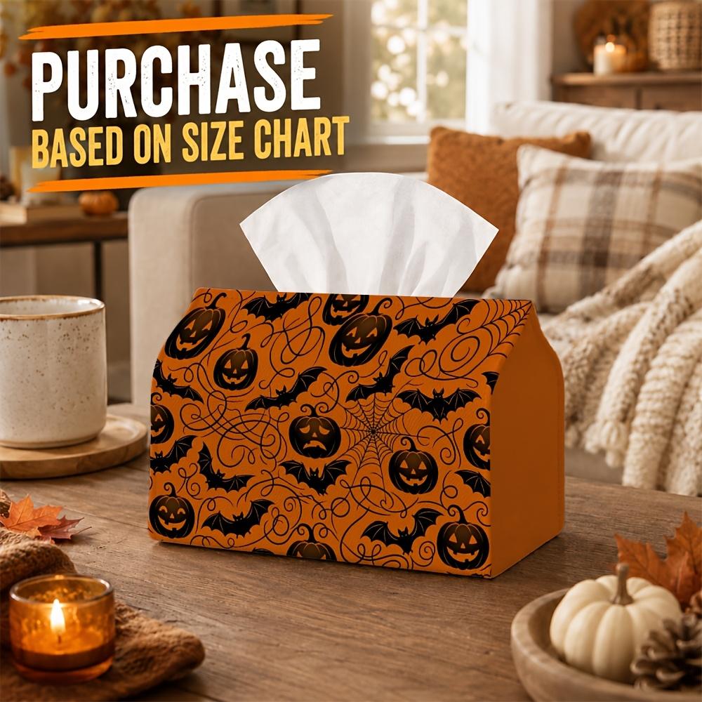 1pc Spooky Halloween Tissue Box with Pumpkin Bat Cobweb Swirl - Bat-Themed Lid Suitable for Rolls/Face Tissues/Singles, Napkin Holder for Home, Car &