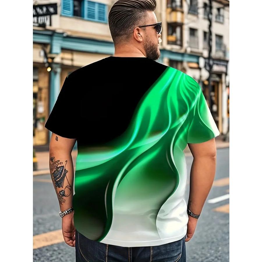 Plus Size Men Tie Dye 3D Print T-shirts Fashion Tees Beachwear Stretch Polyester Sports Short Sleeve Tops