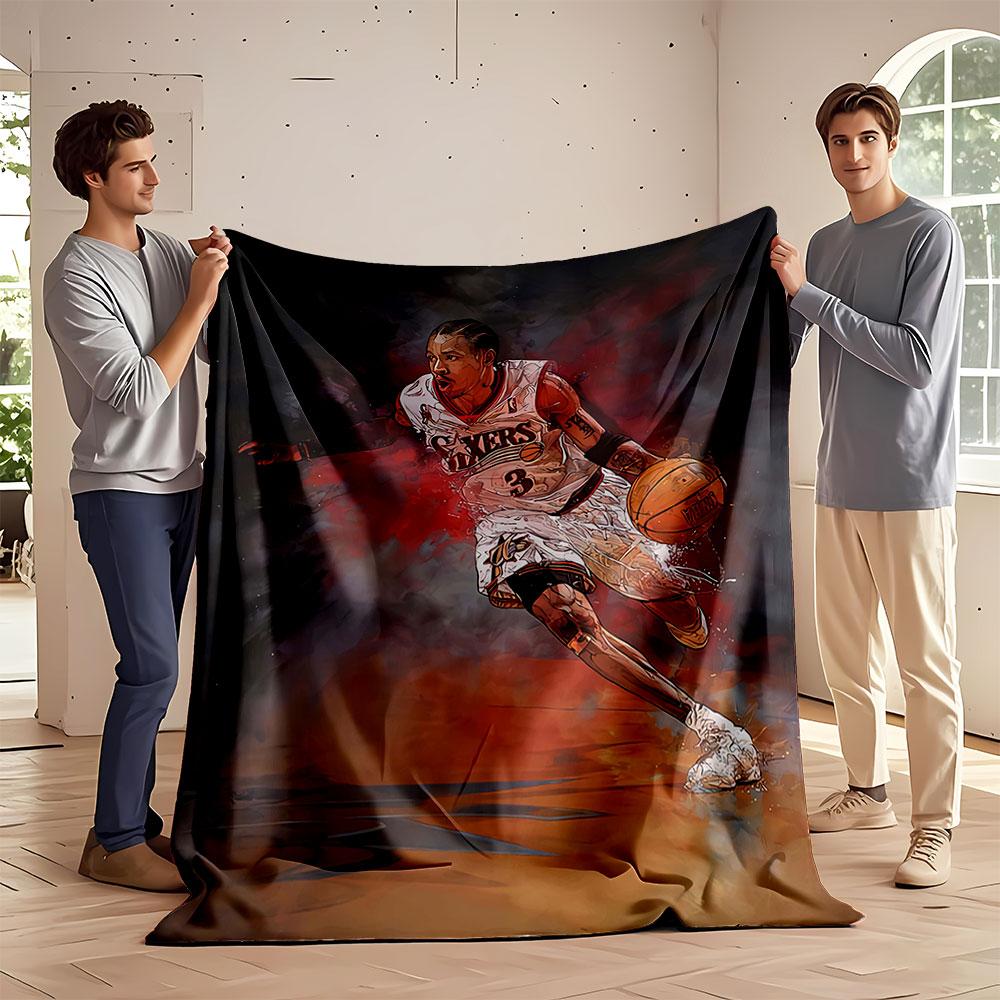 A dynamic basketball player in motion with fiery red and dark tones. for all seasons blanket lunch break throw gift