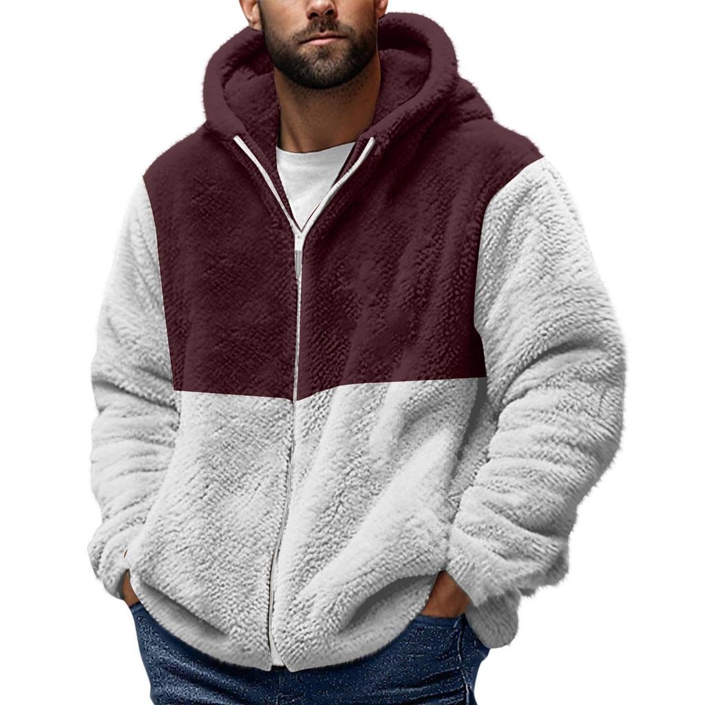Men'S Winter Zipper Hooded Fleece Sweatshirt With Patch Pocket Casual Jacket