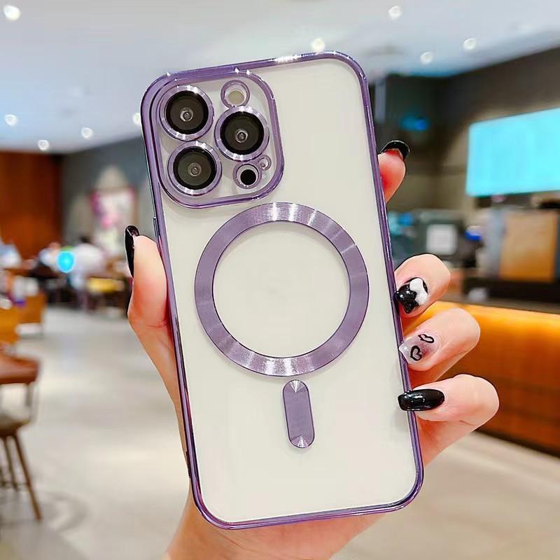 Plating Case for Magsafe Magnetic Clear Camera Lens Protector Glass Case for IPhone 13 15 14 12 11 Pro Max Shockproof Cover
