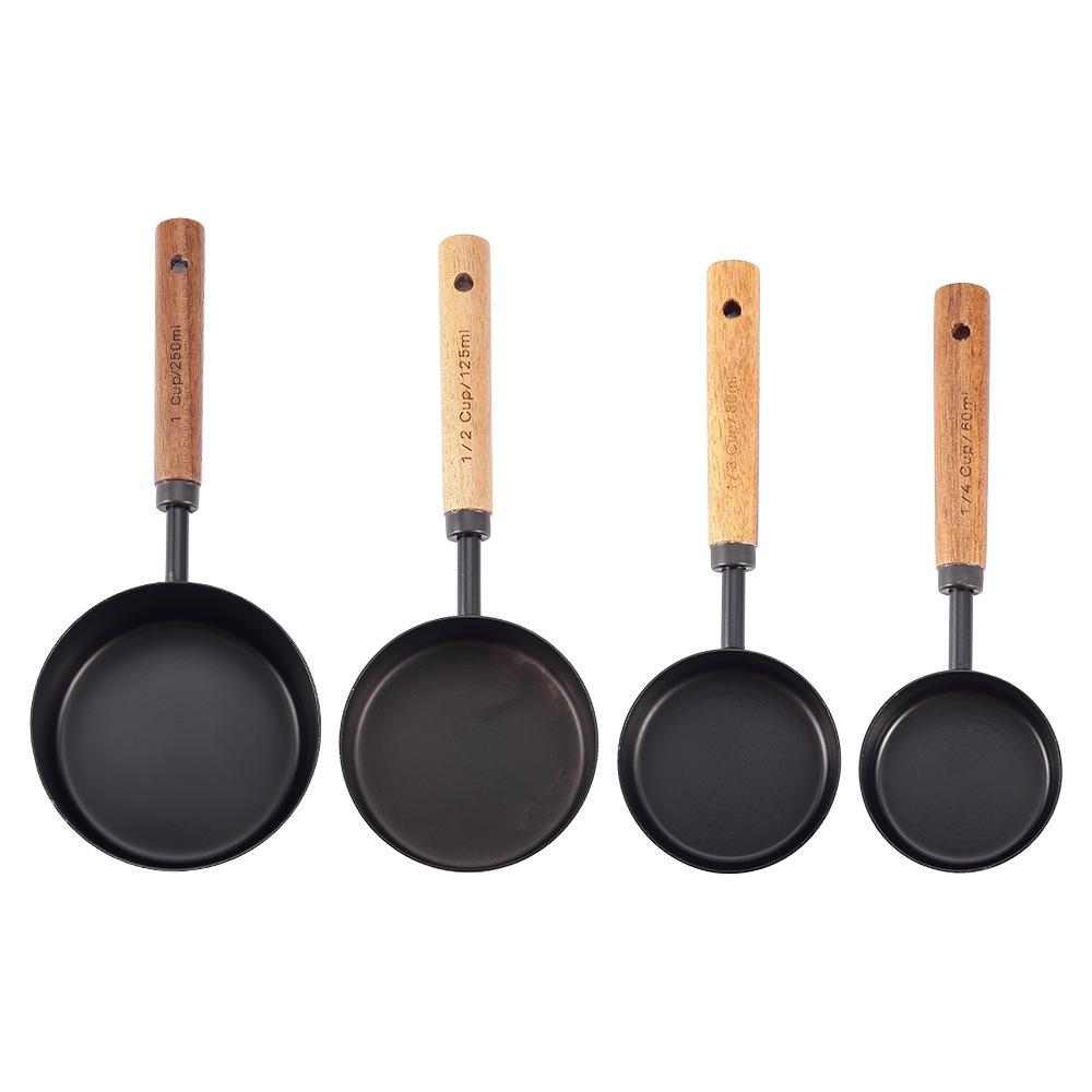 8-Piece Stainless Steel Measuring Cup & Spoon Set with Titanium Gold & Wooden Handles