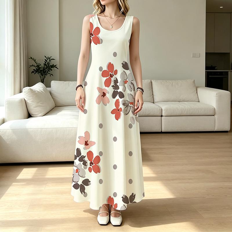 Summer Lightweight Flowy Beach Vacation Dress Sleeveless Minimalist Flared Long Skirt Flattering for Daily Casual Wear