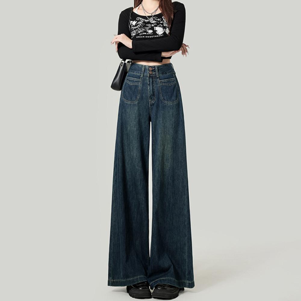 Jeans tendance neutres à jambes larges pour femmes printemps et automne nouveau taille haute ample et amincissant jeans serpillière