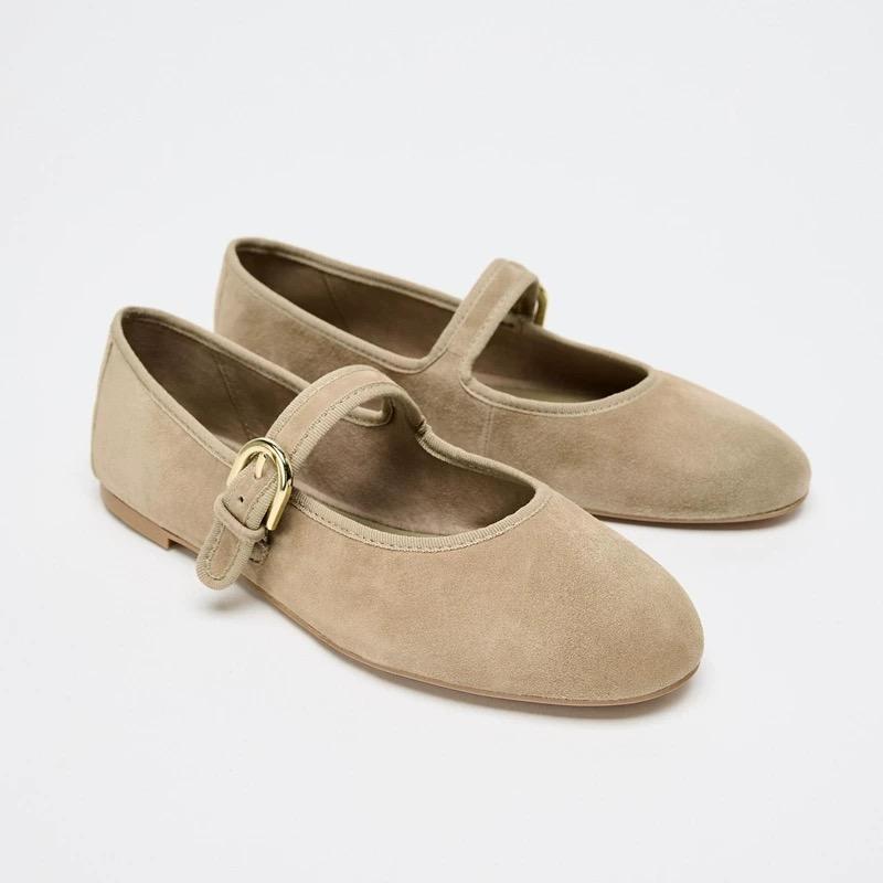 

Женские туфли Мэри Джейн из винтажной замши Удобные с круглым носком Ремешок с пряжкой Осень Повседневные На улице Балетный стиль Женские балетки 36 бежевый