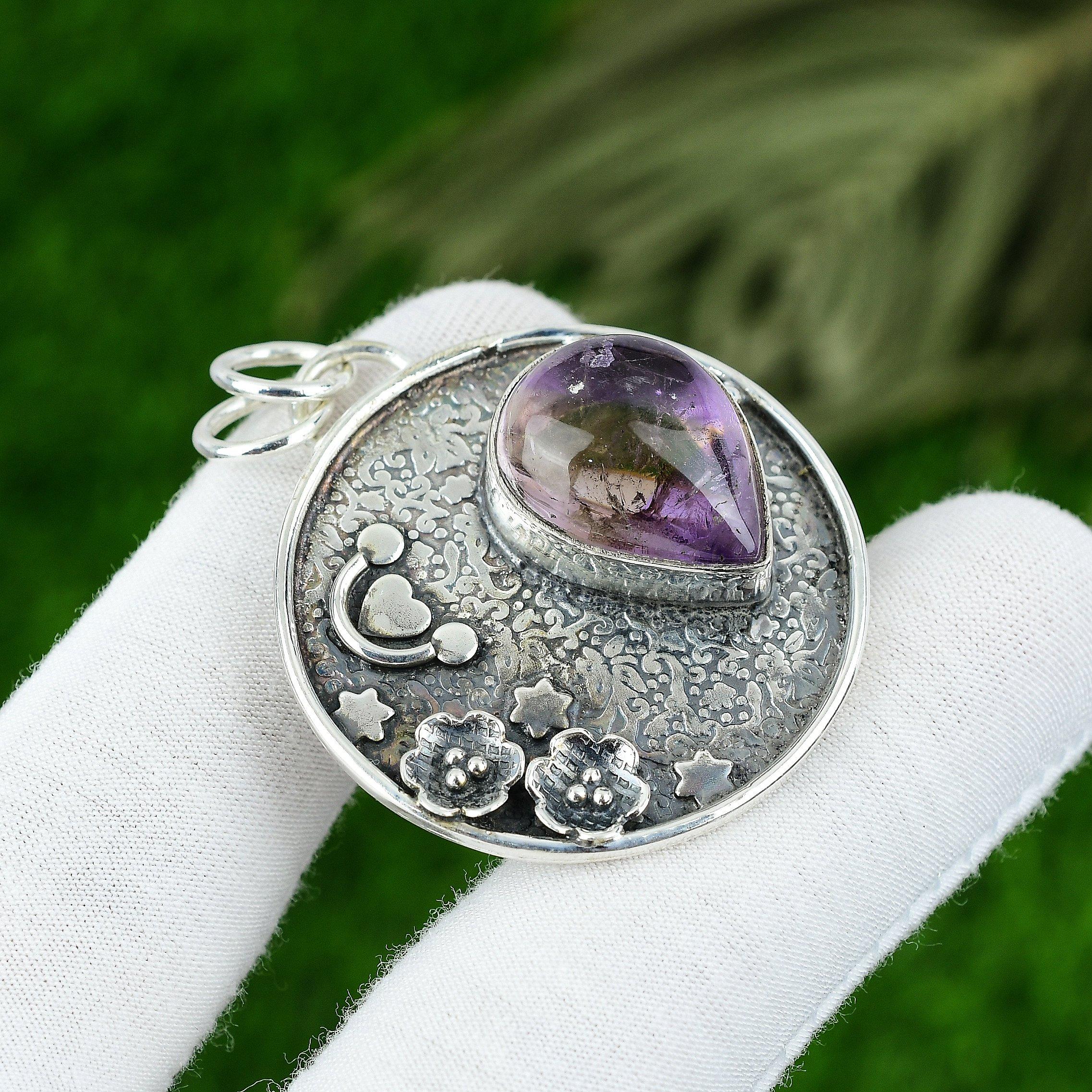 

Natural Star Amethyst Gemstone Pendant 925 Sterling Silver Jewelry For Women